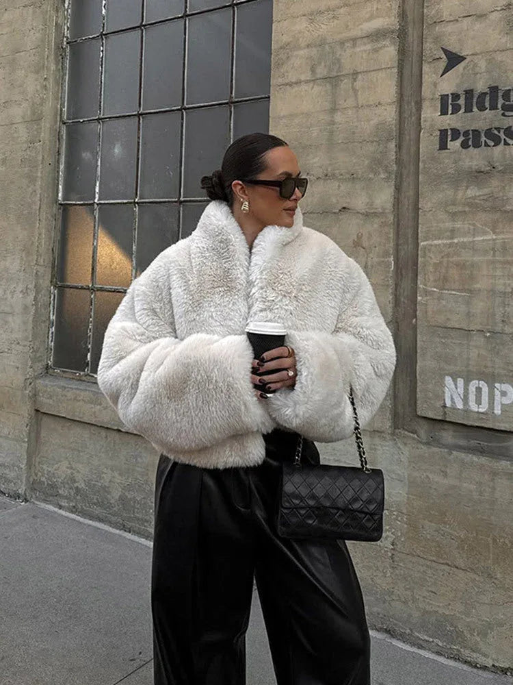 Plush Faux Fur Cropped Jacket - View 12 | WEUXS