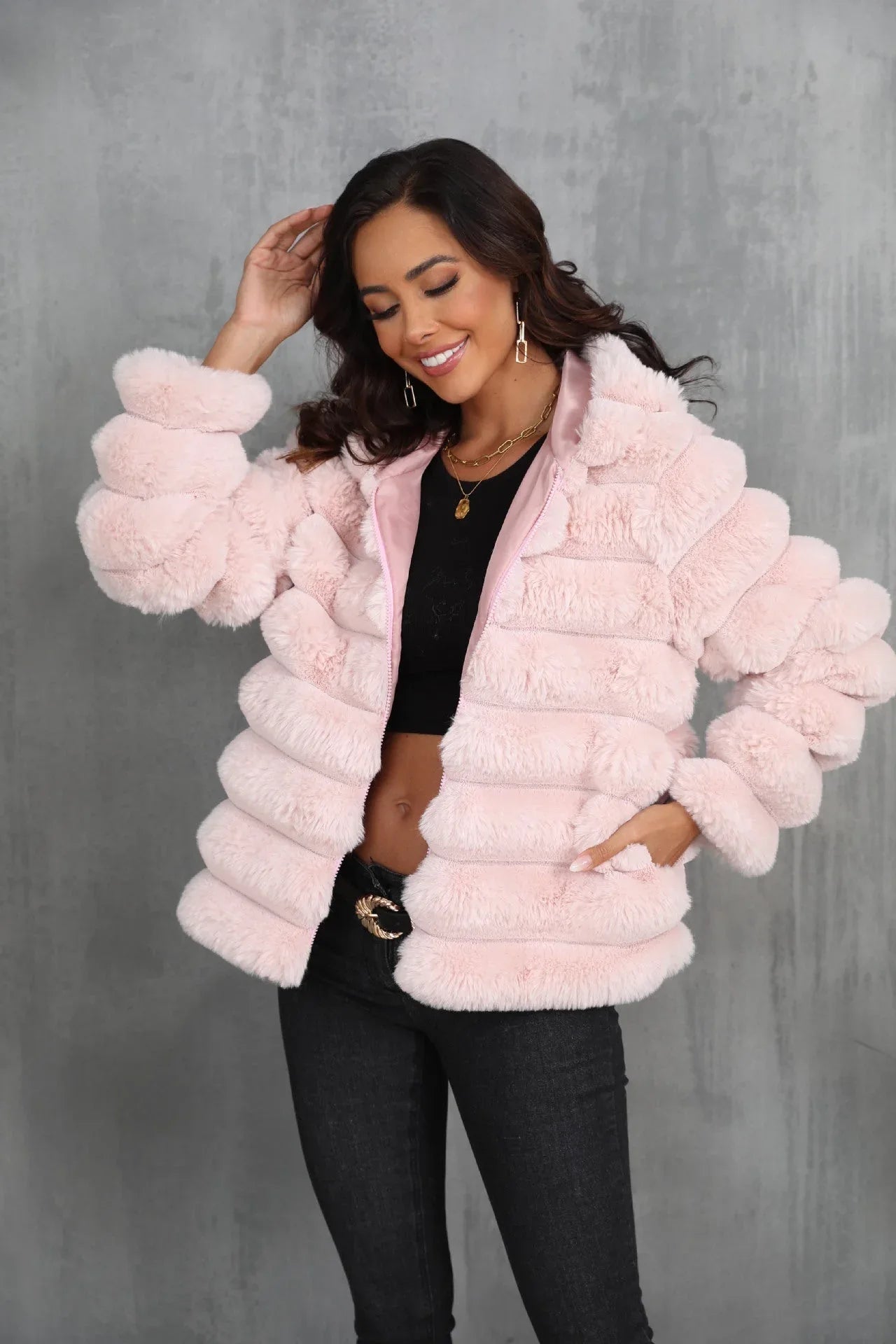 Raven Luxe Hooded Faux Fur Jacket - WEUXS