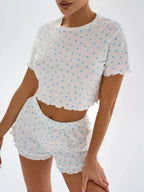 Ditsy Heart Print Ribbed Tee & Shorts Set - View 23 | WEUXS