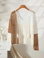 Color Block Crochet Knit Top - View 6 | WEUXS