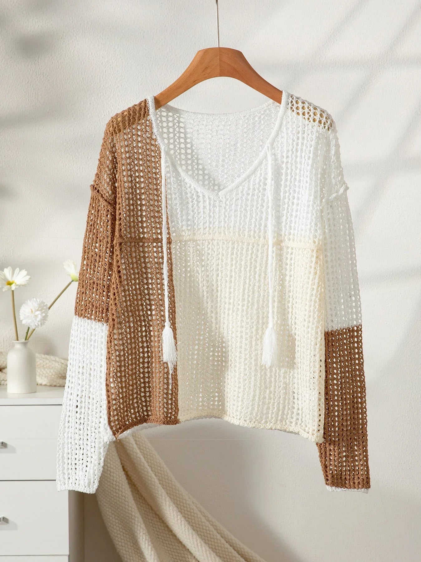 Color Block Crochet Knit Top - View 6 | WEUXS
