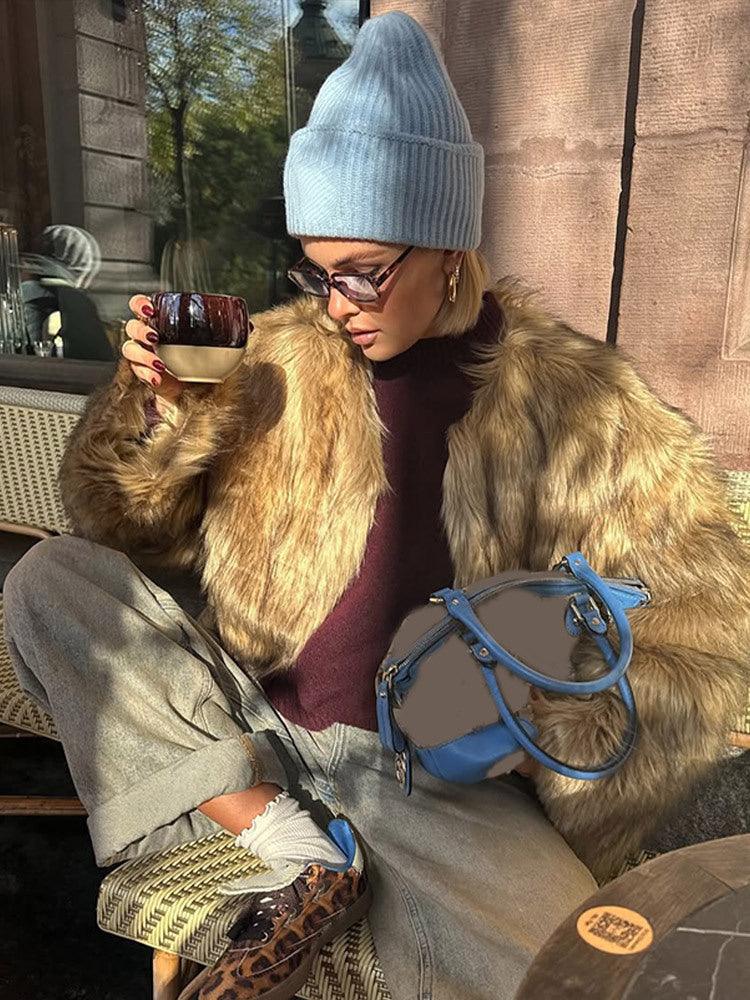 Plush faux fur cropped jacket - View 7 | WEUXS