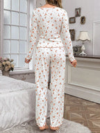 Coquette Ditsy Floral Ribbed Knit Pajama Set - WEUXS