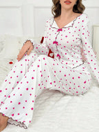 Ribbed pajama set with heart print and decorative bows - View 35 | WEUXS