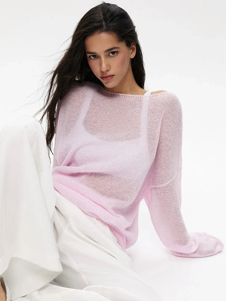 Oversized knit pullover sweater with boat neck - View 7 | WEUXS