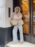 Grey faux fur hooded cropped coat - View 8 | WEUXS
