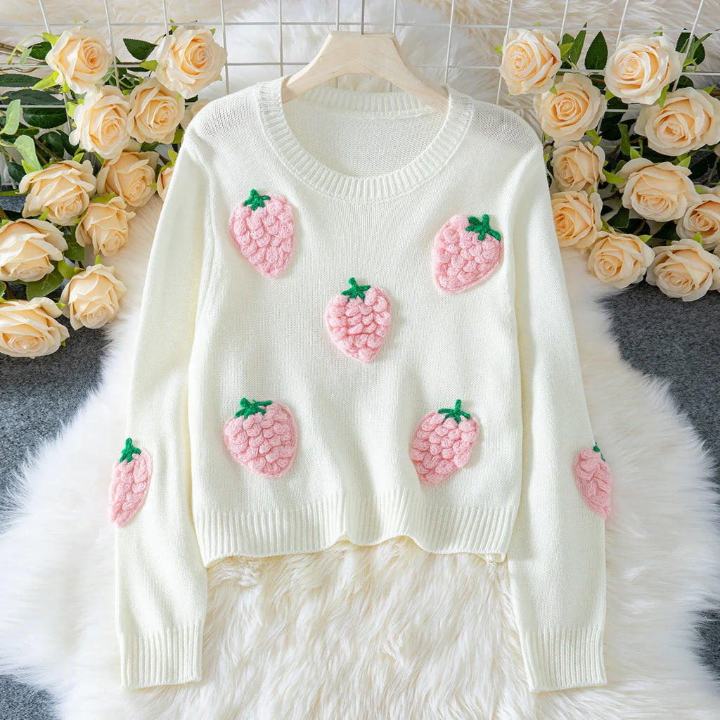 3D Strawberry Knit Sweater - View 7 | WEUXS