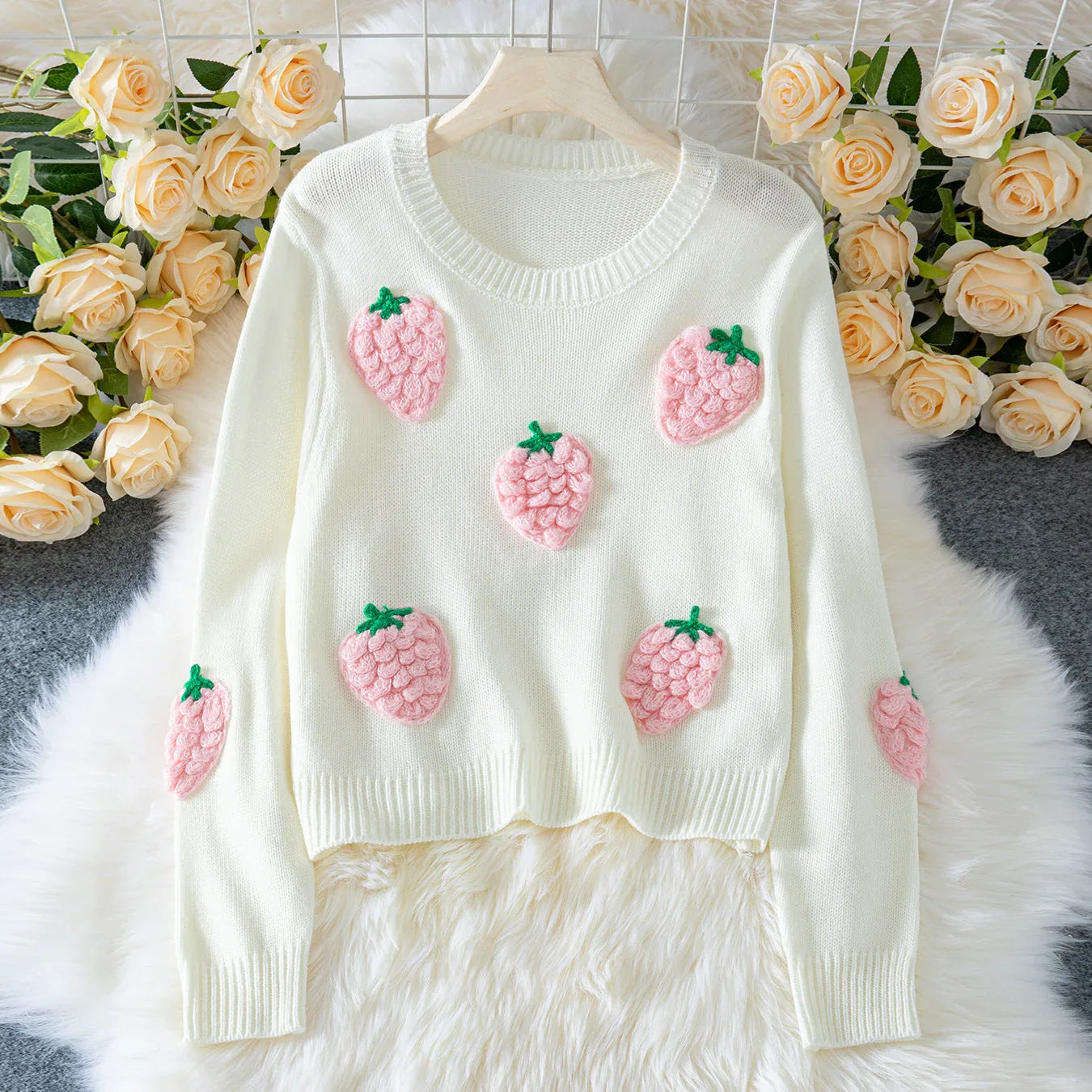 3D Strawberry Knit Sweater - View 7 | WEUXS