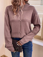 Dusty Rose Textured Mock Neck Knit Sweater - WEUXS