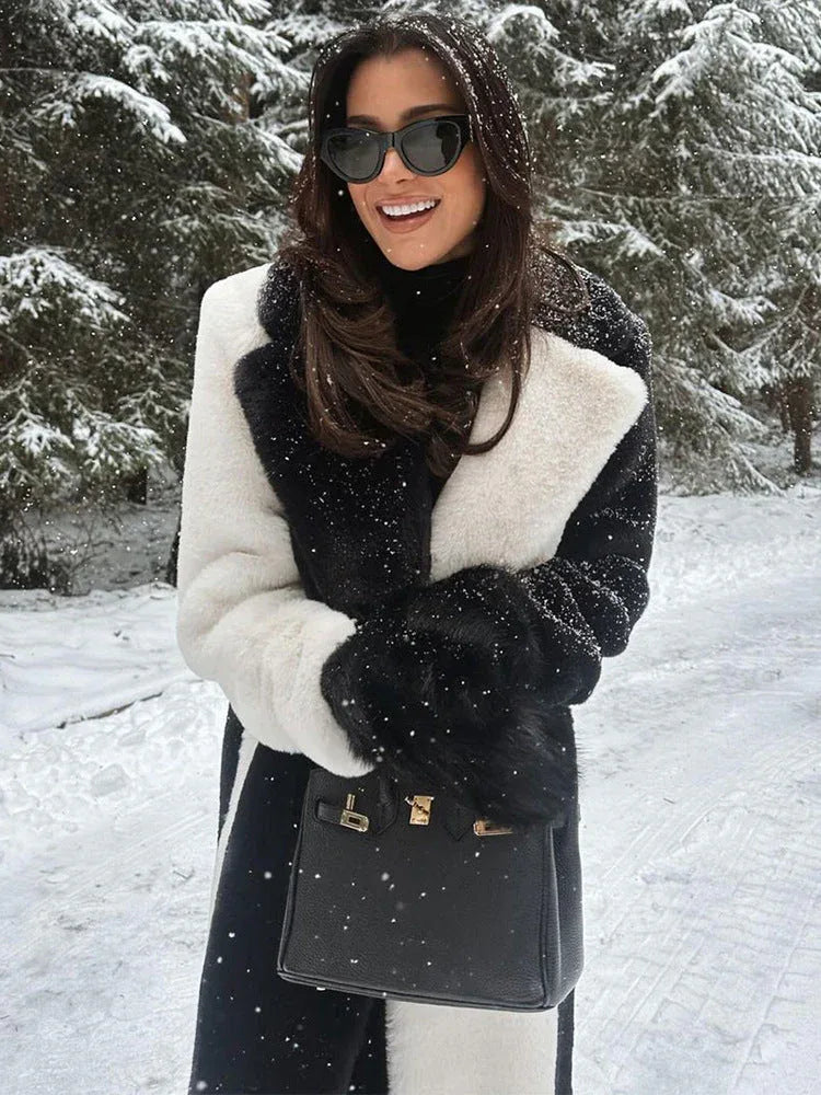 Avant-Garde Black & White Vertical Stripe Faux Fur Maxi Coat - WEUXS