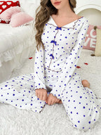 Ribbed pajama set with heart print and decorative bows - View 27 | WEUXS