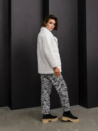 Snow White Textured Faux Rabbit Fur Coat - WEUXS