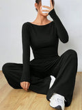 Boat Neck Wide Leg Two-Piece Set - View 11 | WEUXS