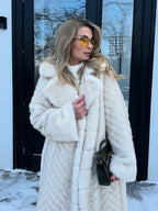 Chevron Faux Fur Maxi Coat - View 8 | WEUXS