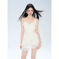 Asymmetric ruffle one-piece swimsuit with floral appliqué - View 6 | WEUXS
