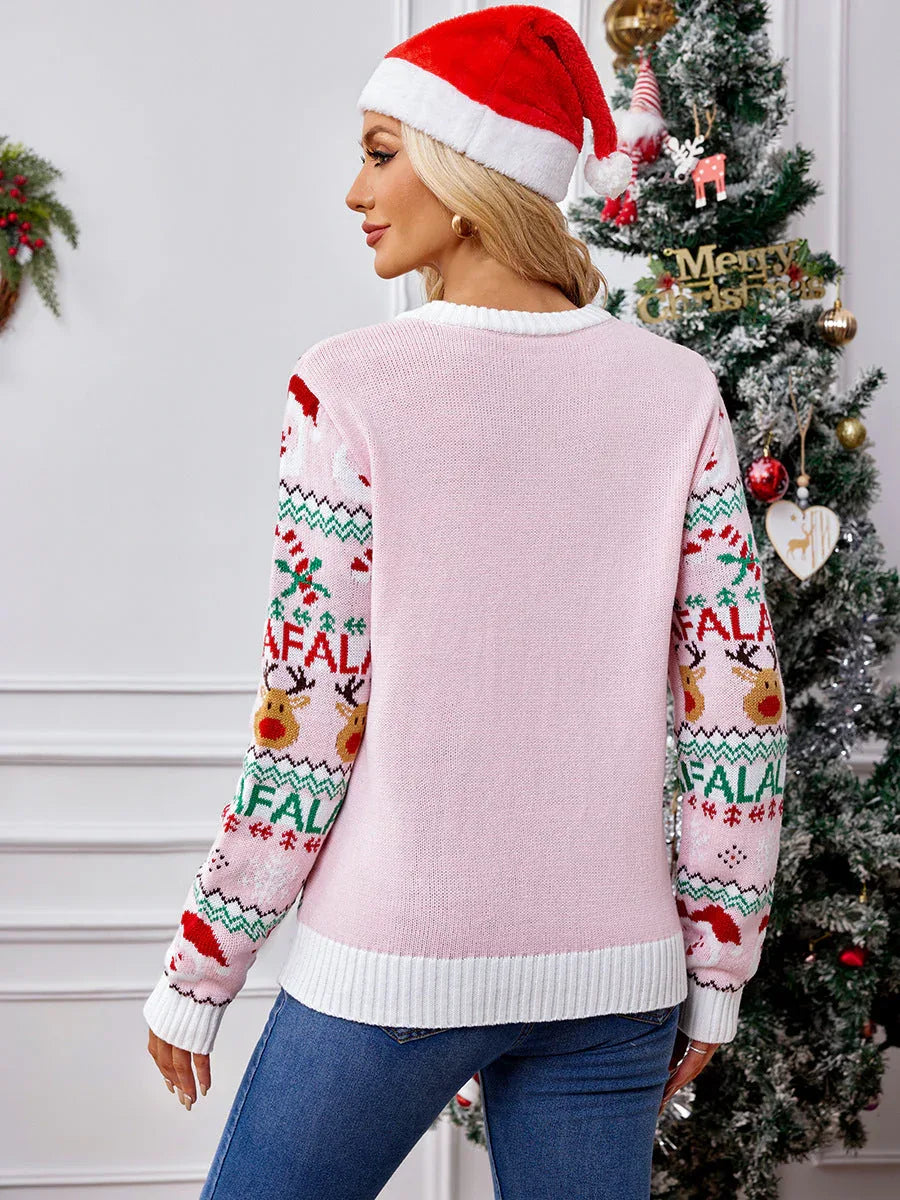 model wearing a cheerful festive knit