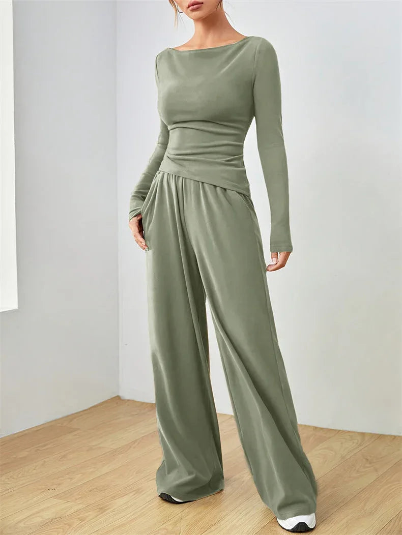 Boat Neck Wide Leg Two-Piece Set - View 19 | WEUXS