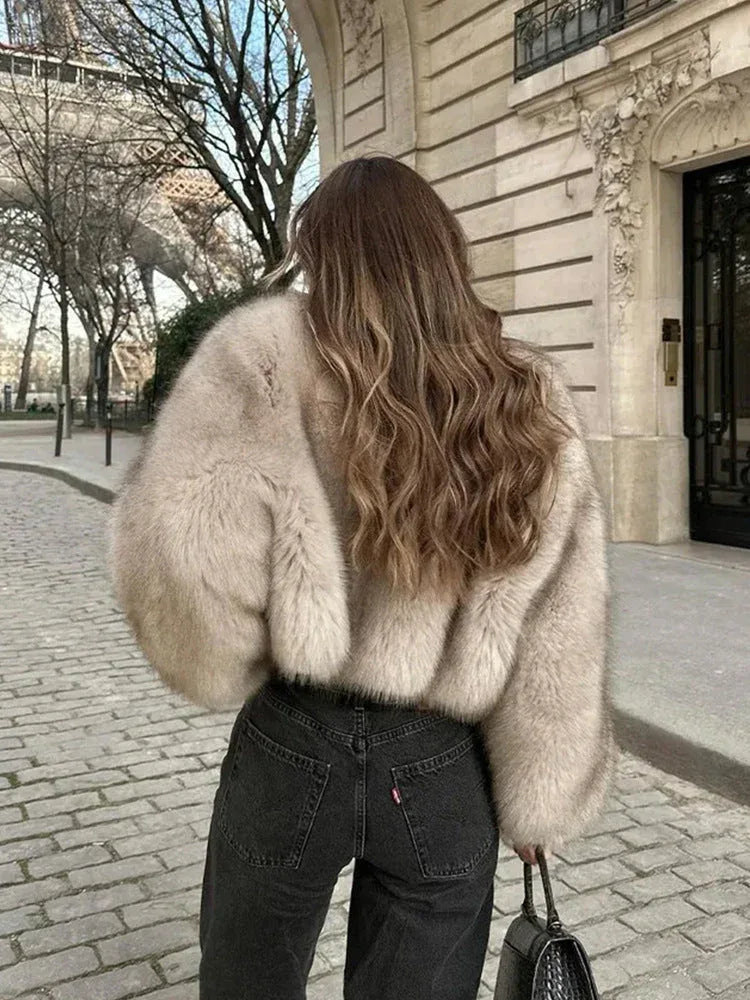 Oversized shaggy faux fur hooded jacket - View 7 | WEUXS