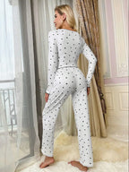 Ribbed pajama set with heart print and bows - View 9 | WEUXS