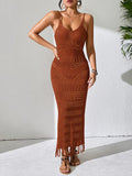 White crochet fringe maxi dress on a model - View 8 | WEUXS