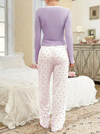 Ribbed Henley Pajama Set with Crown Print - View 31 | WEUXS