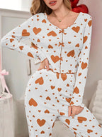 Ribbed heart print pajama set - View 22 | WEUXS