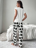 Heart Print Pajama Set with Ruffle Sleeves - View 8 | WEUXS