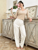 Ribbed Henley Pajama Set with Crown Print - View 16 | WEUXS