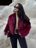 Luxe Burgundy Shaggy Faux Fur Cropped Jacket - WEUXS