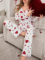 Ribbed heart print pajama set - View 39 | WEUXS