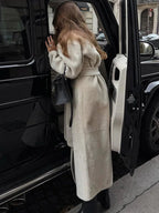 Majestic Cream Belted Faux Fur Long Coat - View 9 | WEUXS