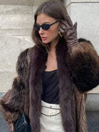 Luxe Espresso Faux Mink Long Coat - WEUXS
