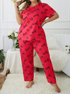 Plus Size "Love" Script Pajama Set - View 11 | WEUXS