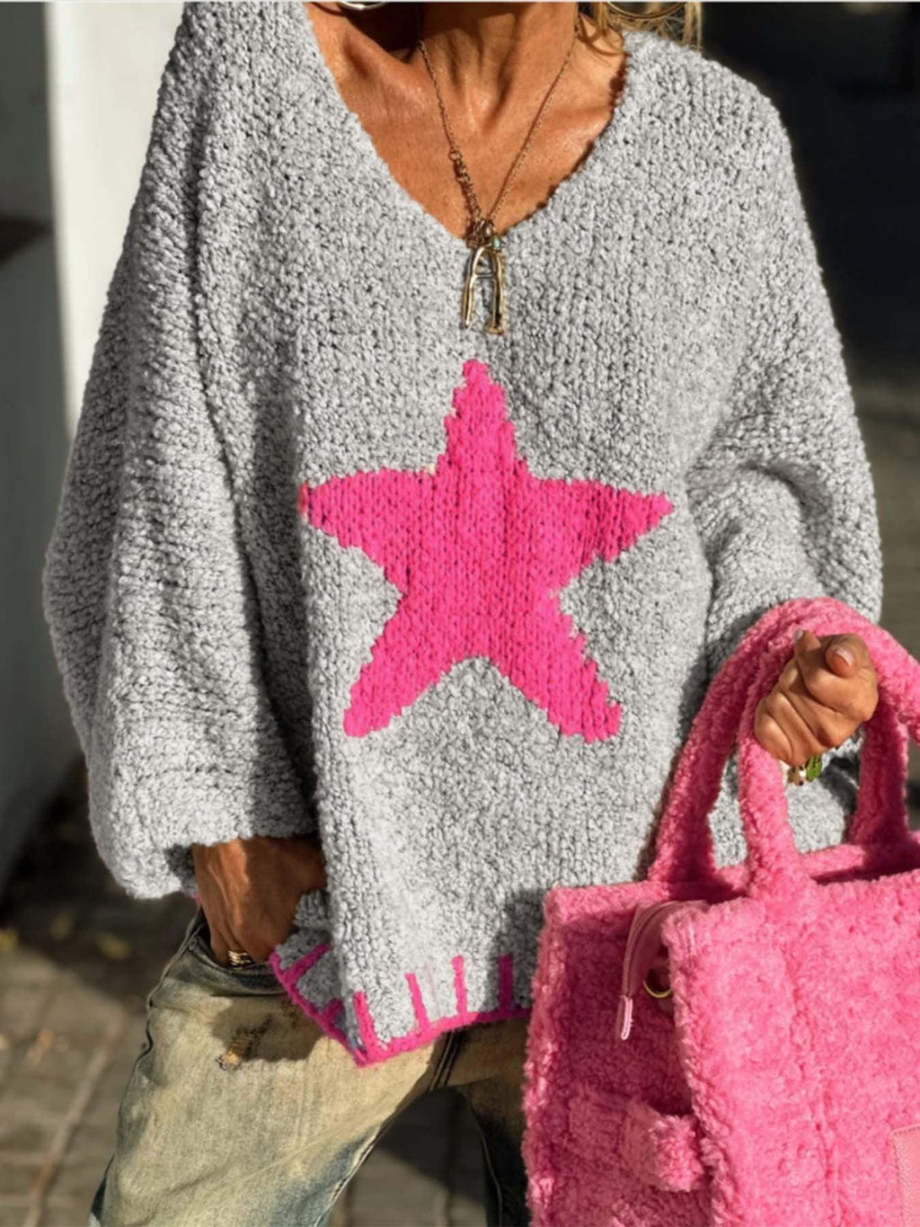Boucle Star Knit Sweater - View 7 | WEUXS