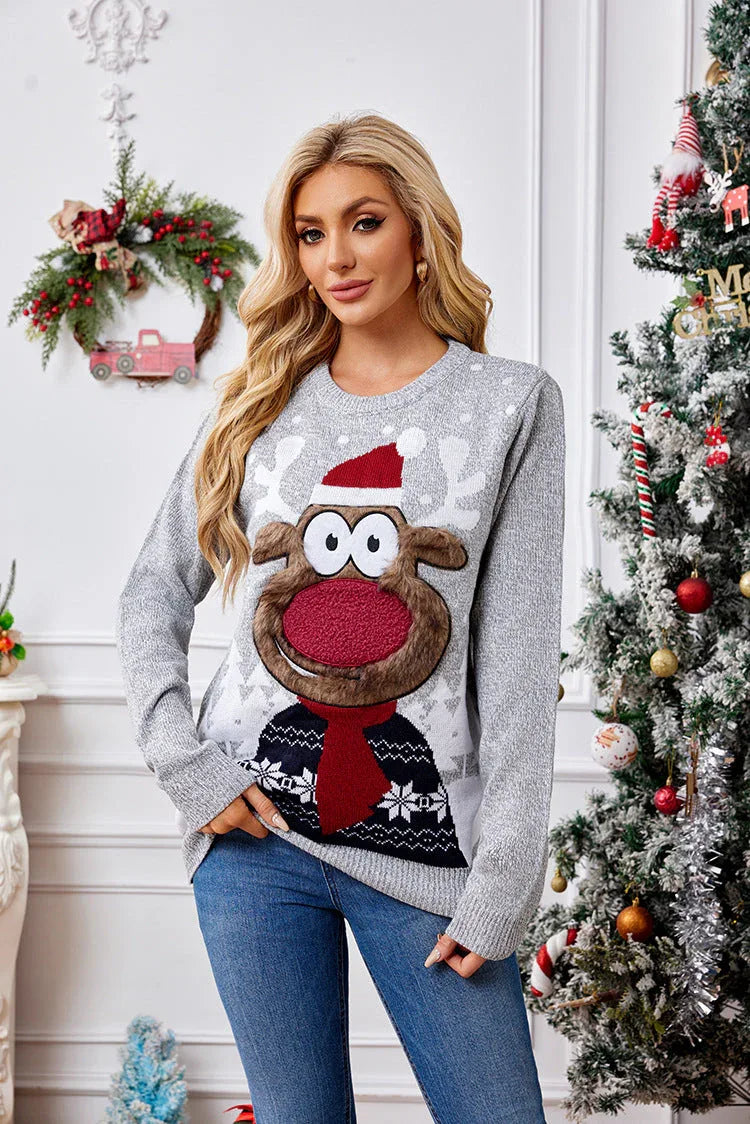 Whimsical Reindeer Knit Sweater - WEUXS