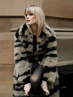 Vintage Zebra Stripe Faux Fur Long Coat - View 11 | WEUXS