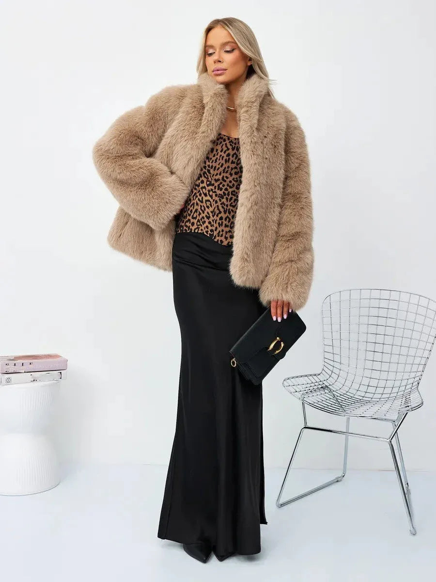 Champagne Cloud Faux Fox Fur Jacket - WEUXS
