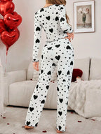 Ribbed heart print pajama set - View 14 | WEUXS