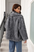 Grey Faux Fur Belted Coat - View 6 | WEUXS