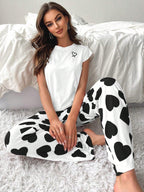 Heart Print Pajama Set with Ruffle Sleeves - View 12 | WEUXS