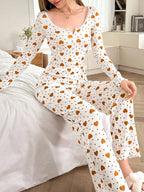 Ribbed Heart Print Pajama Set - View 10 | WEUXS