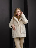 Vanilla Cream Textured Faux Rabbit Fur Coat - WEUXS