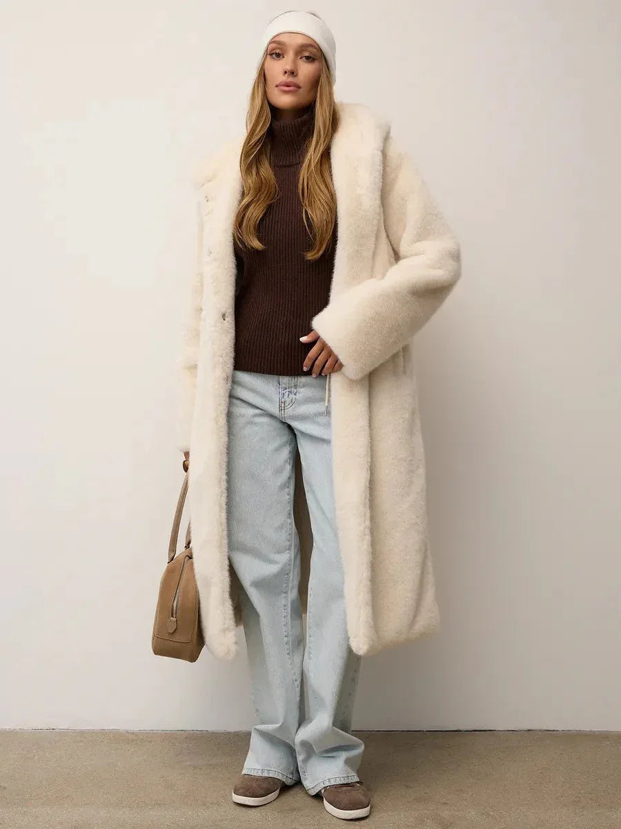 Luxury Chocolate Faux Mink Long Coat - View 7 | WEUXS