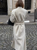 Majestic Cream Belted Faux Fur Long Coat - View 12 | WEUXS
