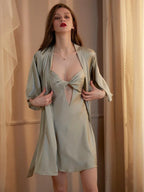 Cutout Twist-Front Satin Slip Dress & Robe Set - WEUXS
