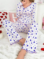 Ribbed Heart Print Pajama Set - View 28 | WEUXS