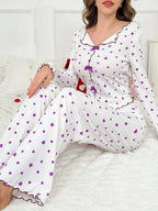 Ribbed pajama set with heart print and decorative bows - View 23 | WEUXS