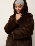 Luxurious Chocolate Faux Mink Long Coat - WEUXS