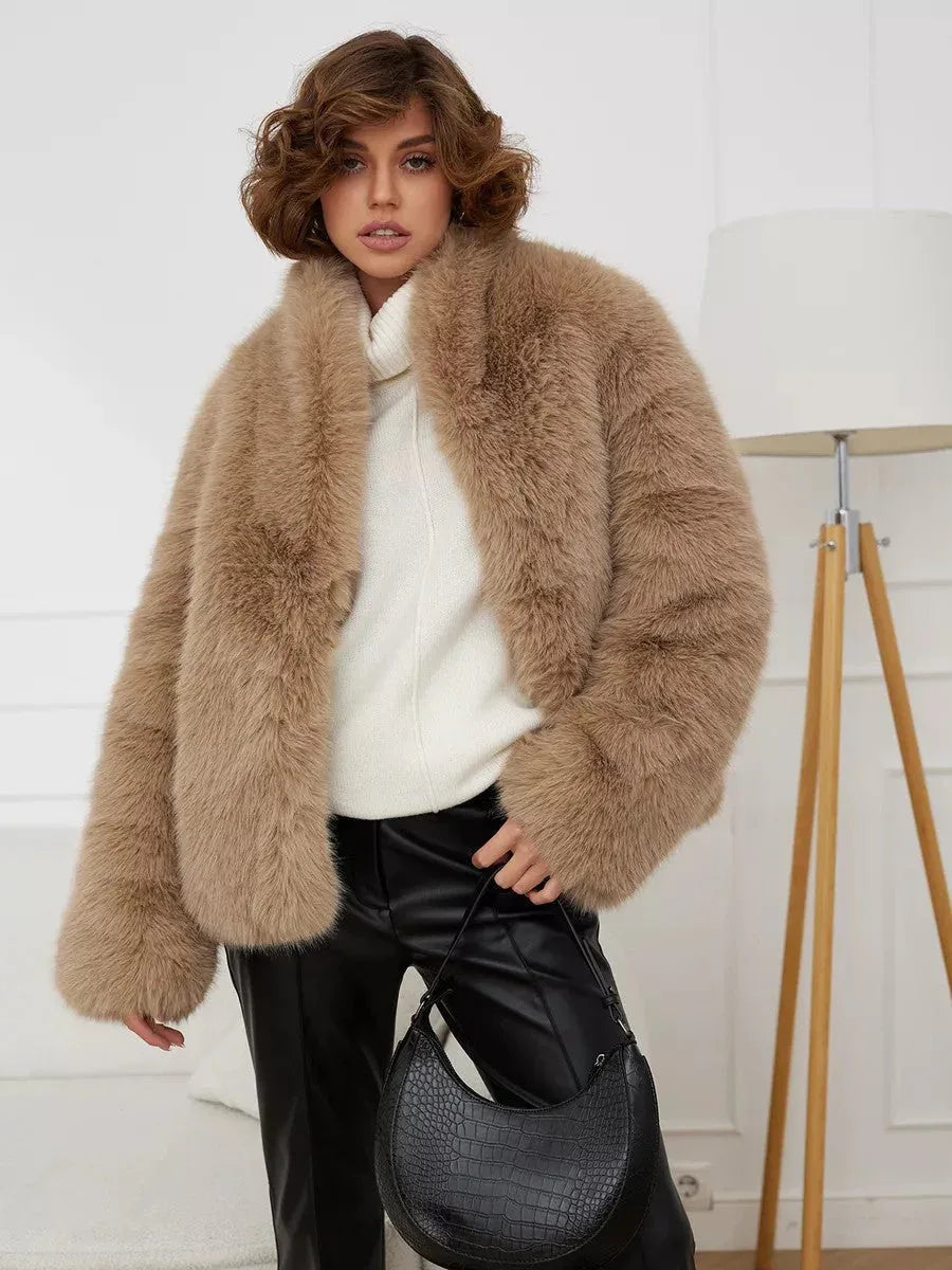 Champagne Cloud Faux Fox Fur Jacket - WEUXS
