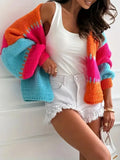Vibrant Color Block Chunky Knit Cardigan - WEUXS